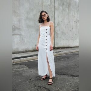 Reformation button white dress with slits on both sides